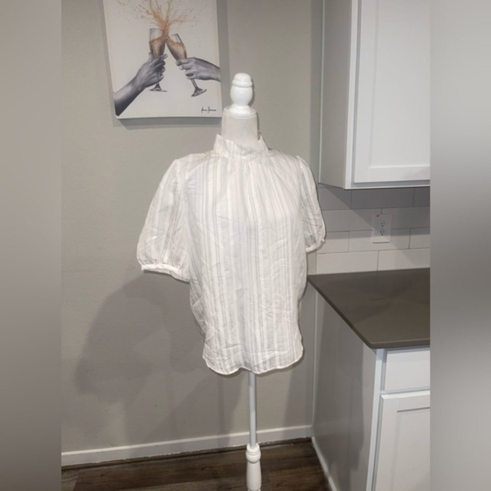 NWT Ann Taylor mock neck striped puff sleeves blouse